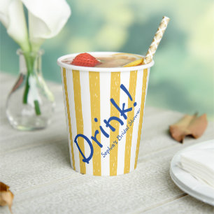 Bold Blue Drink Yellow Stripe Bridal Shower Paper Cups