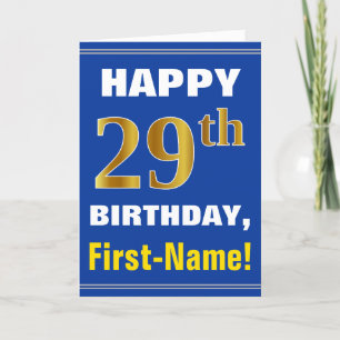 Bold, Blue, Faux Gold 29th Birthday w/ Name Card