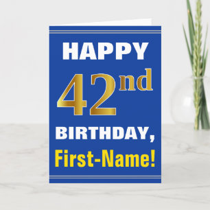 Bold, Blue, Faux Gold 42nd Birthday w/ Name Card