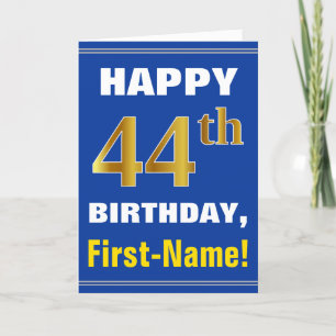 Bold, Blue, Faux Gold 44th Birthday w/ Name Card