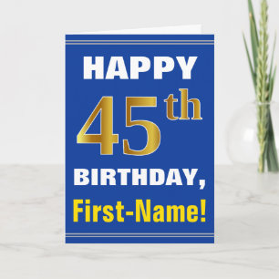 Bold, Blue, Faux Gold 45th Birthday w/ Name Card