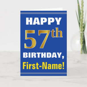 Bold, Blue, Faux Gold 57th Birthday w/ Name Card