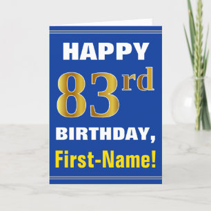 Bold, Blue, Faux Gold 83rd Birthday w/ Name Card