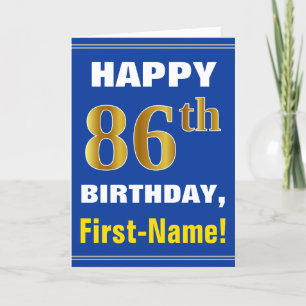 Bold, Blue, Faux Gold 86th Birthday w/ Name Card
