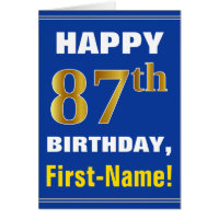 Bold, Blue, Faux Gold 87th Birthday w/ Name Card