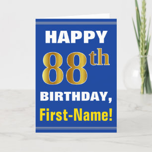 Bold, Blue, Faux Gold 88th Birthday w/ Name Card
