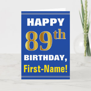 Bold, Blue, Faux Gold 89th Birthday w/ Name Card