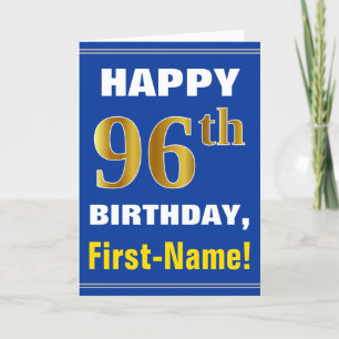 Bold, Blue, Faux Gold 96th Birthday w/ Name Card