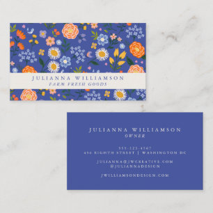 Bold Blue Folk Floral Farmers Market Vendor Business Card