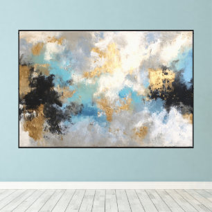 Bold Blue & Gold Textured Abstract Canvas Print