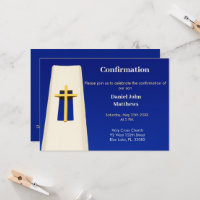 Bold Blue Holy Cross Confirmation Invitation