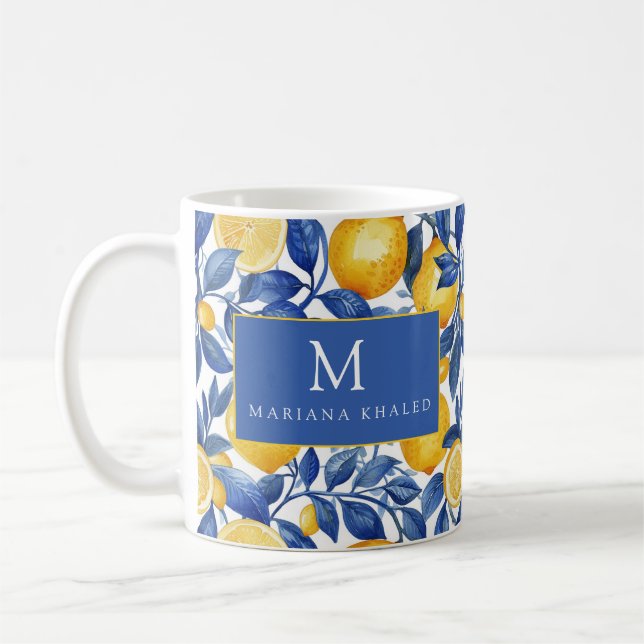 Bold Blue Italian Positano Lemon Coffee Mug (Left)
