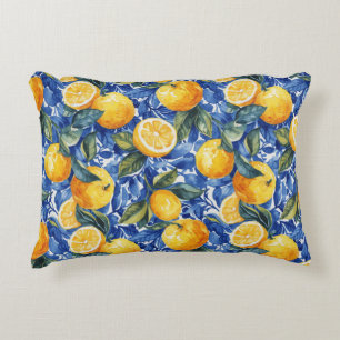 Bold Blue Italian Positano Lemon Decorative Cushion