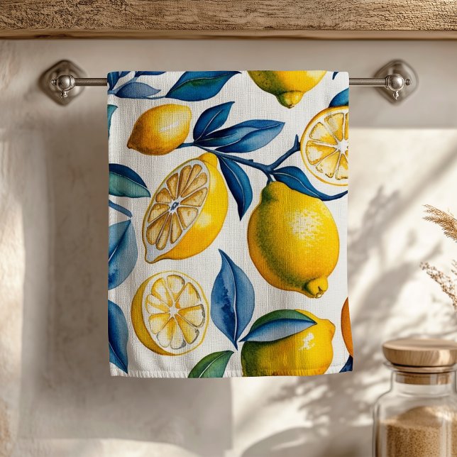 Bold Blue Italian Positano Lemon Hand Towel (Creator Uploaded)