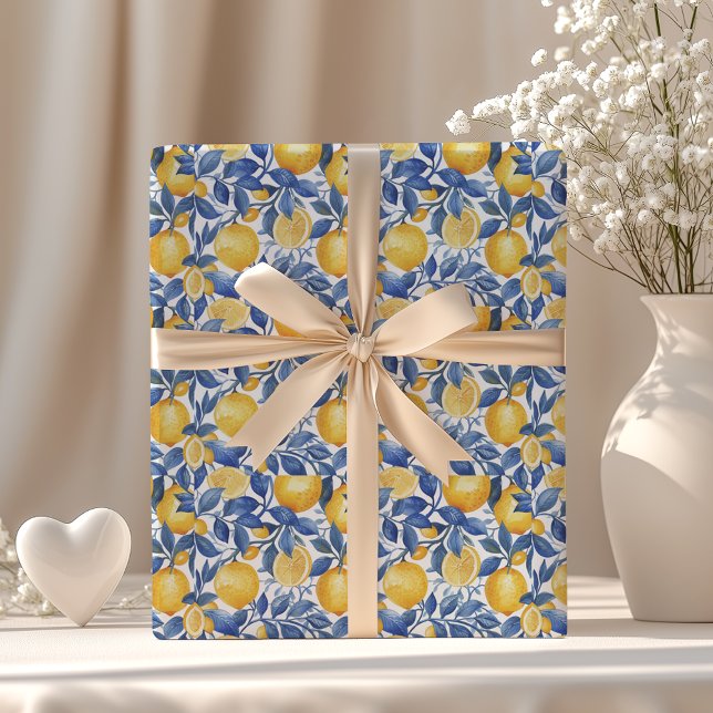 Bold Blue Italian Positano Lemon Wrapping Paper (Creator Uploaded)