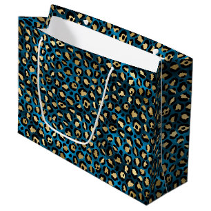Bold Blue Leopard Print Glam Animal Pattern Large Gift Bag
