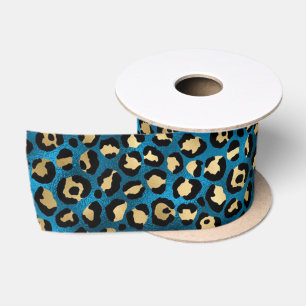 Bold Blue Leopard Print   Glam Animal Pattern Satin Ribbon