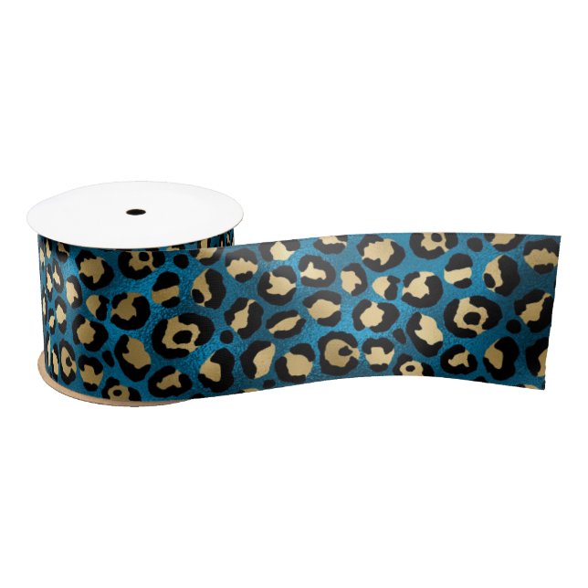 Bold Blue Leopard Print | Glam Animal Pattern Satin Ribbon (Spool)