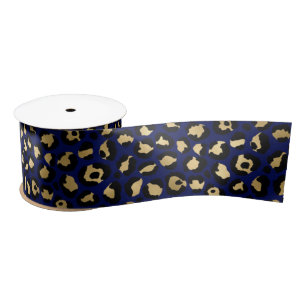Bold Blue Leopard Print   Glam Animal Pattern Satin Ribbon
