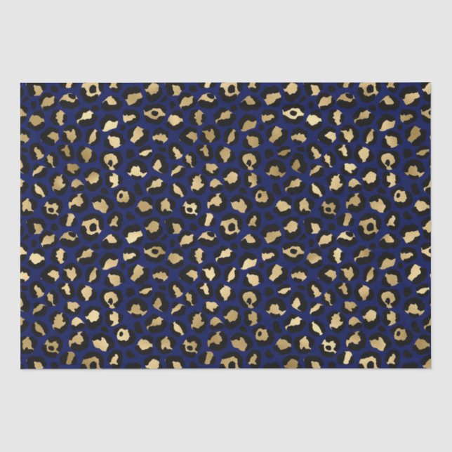 Bold Blue Leopard Print | Glam Animal Pattern Tissue Paper (Front)