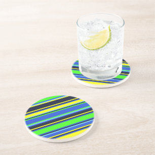 Bold Blue, Lime, & Yellow Striped Coaster