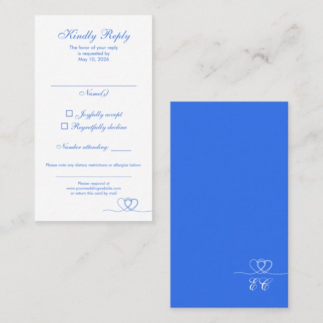 Bold Blue Modern Mix and Match Wedding RSVP Card (Front/Back)