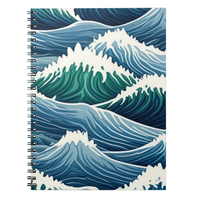Bold Blue Ocean Wave Pattern Notebook (Front)