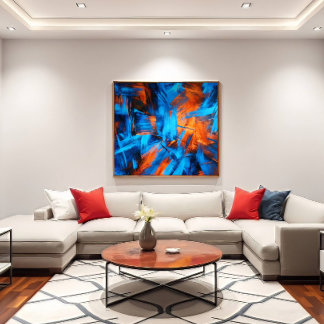 Bold Blue Orange Abstract Brushstroke Canvas Print