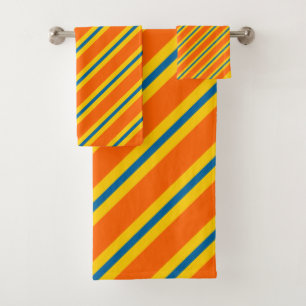 Bold Blue, Orange And Yellow Stripe Pattern Bath Towel Set