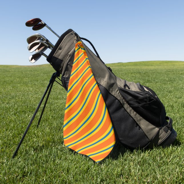Bold Blue, Orange And Yellow Stripe Pattern Golf Towel (Green)