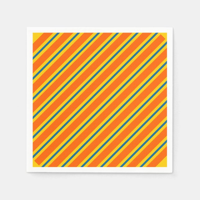 Bold Blue, Orange And Yellow Stripe Pattern Napkin (Front)