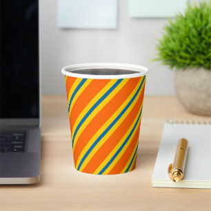 Bold Blue, Orange And Yellow Stripe Pattern Paper Cups
