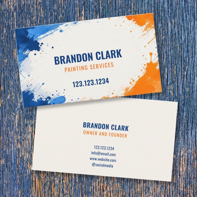 Bold Blue & Orange Splatter Frame Painting Business Card (Creator Uploaded)