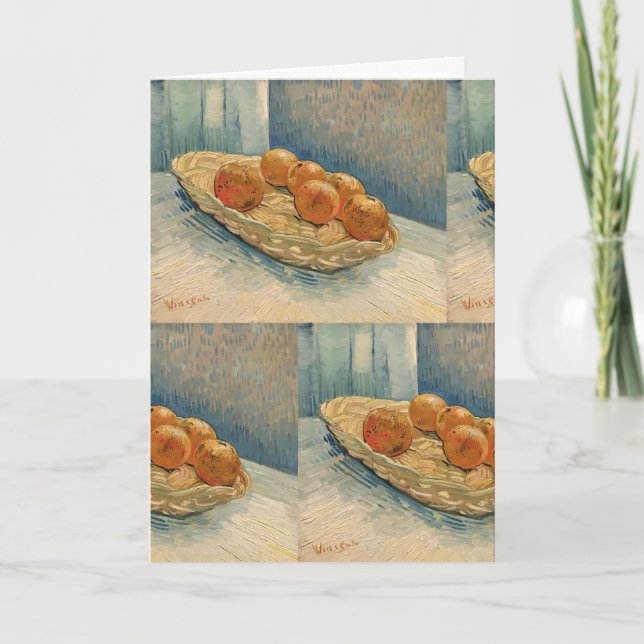 Bold Blue & Orange Van Gogh Fruit Decor Card (Front)