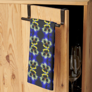 Bold Blue Pansy Flower Abstract Pattern Tea Towel