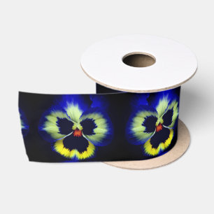 Bold Blue Pansy Flower Satin Ribbon