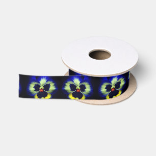 Bold Blue Pansy Flower Satin Ribbon