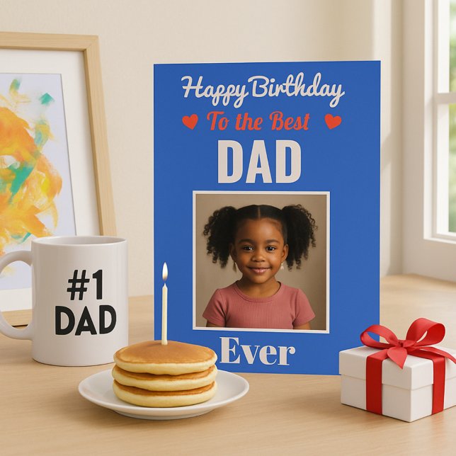 Bold Blue Photo Birthday for Dad from Child Card (Creator Uploaded)