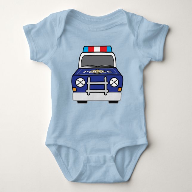 Bold Blue Police Patrol Car Baby Bodysuit (Front)