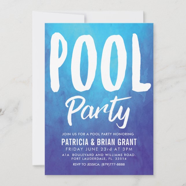 Bold Blue Pool Party Invite (Front)