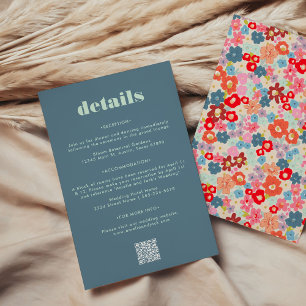 Bold Blue QR Code Wedding Guest Information Card