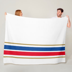 Bold Blue Red Bottom Edge Racing Stripes On White Fleece Blanket