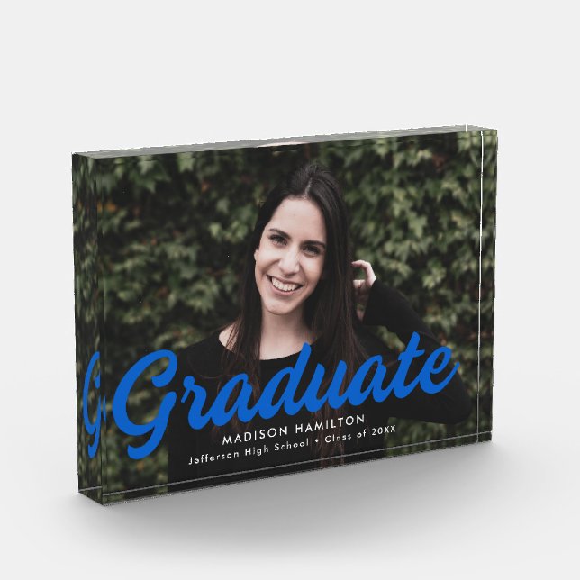 Bold Blue Script Graduation Photo Block (Left)