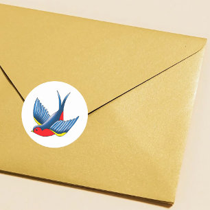 Bold Blue Traditional Swallow Bird Tattoo Style Classic Round Sticker