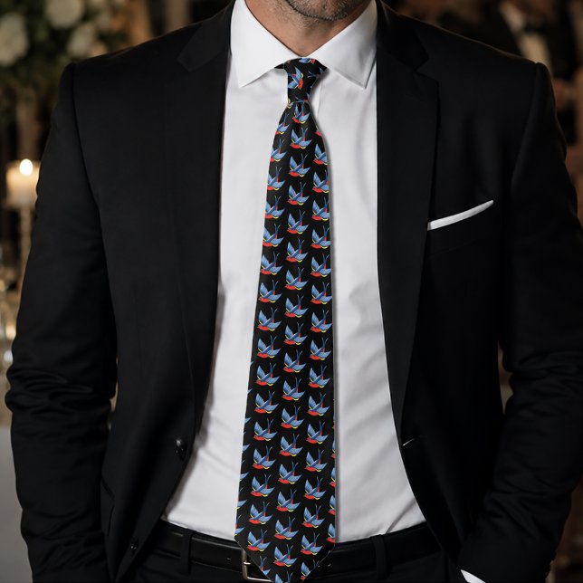 Bold Blue Traditional Swallow Bird Tattoo Style Tie (Creator Uploaded)