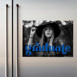 Bold Blue Typography Photo Graduation Magnetic Invitation
