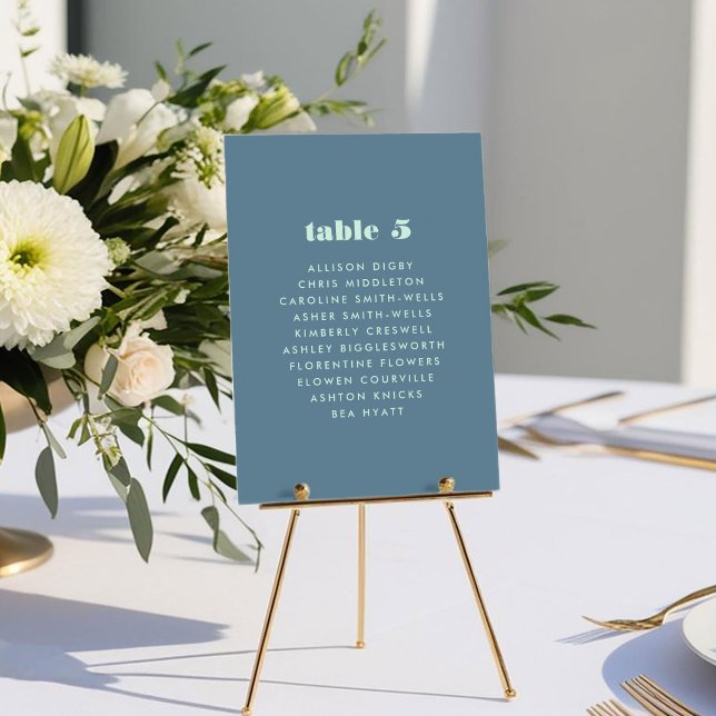 Bold Blue Typography Table Number Seating Chart (Bold Blue Typography Wedding Table Number Seating Chart Card)