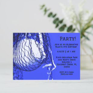 Bold Blue Volleyball Birthday Party  Invitation