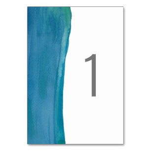Bold blue watercolor wave wedding table card
