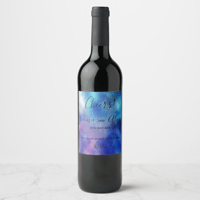 Bold Blue Watercolour | Wine Bottle label (Front)